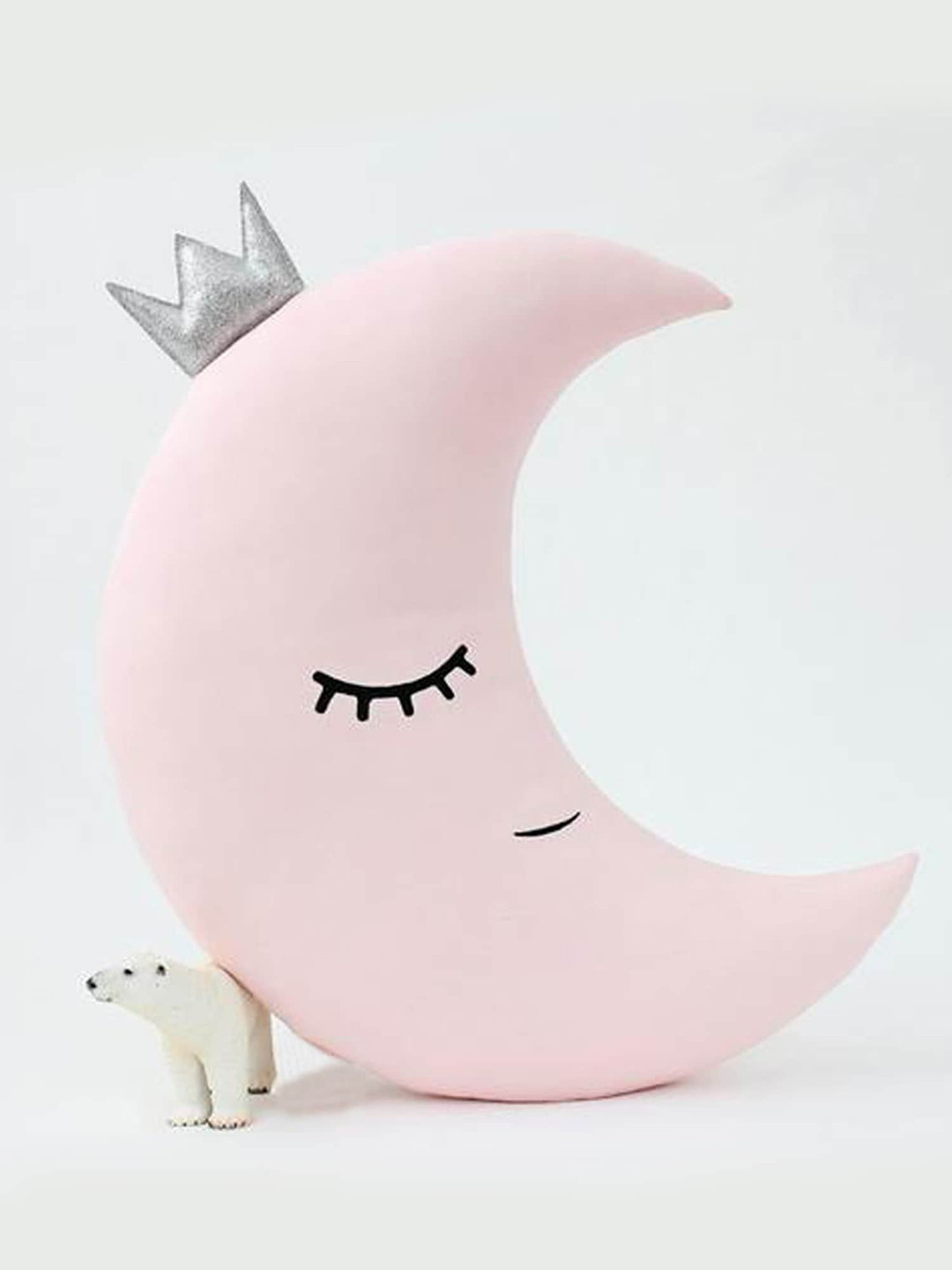 STYBUZZ Unisex Kids Pink & Black Printed Cute Crescent Moon Cushion