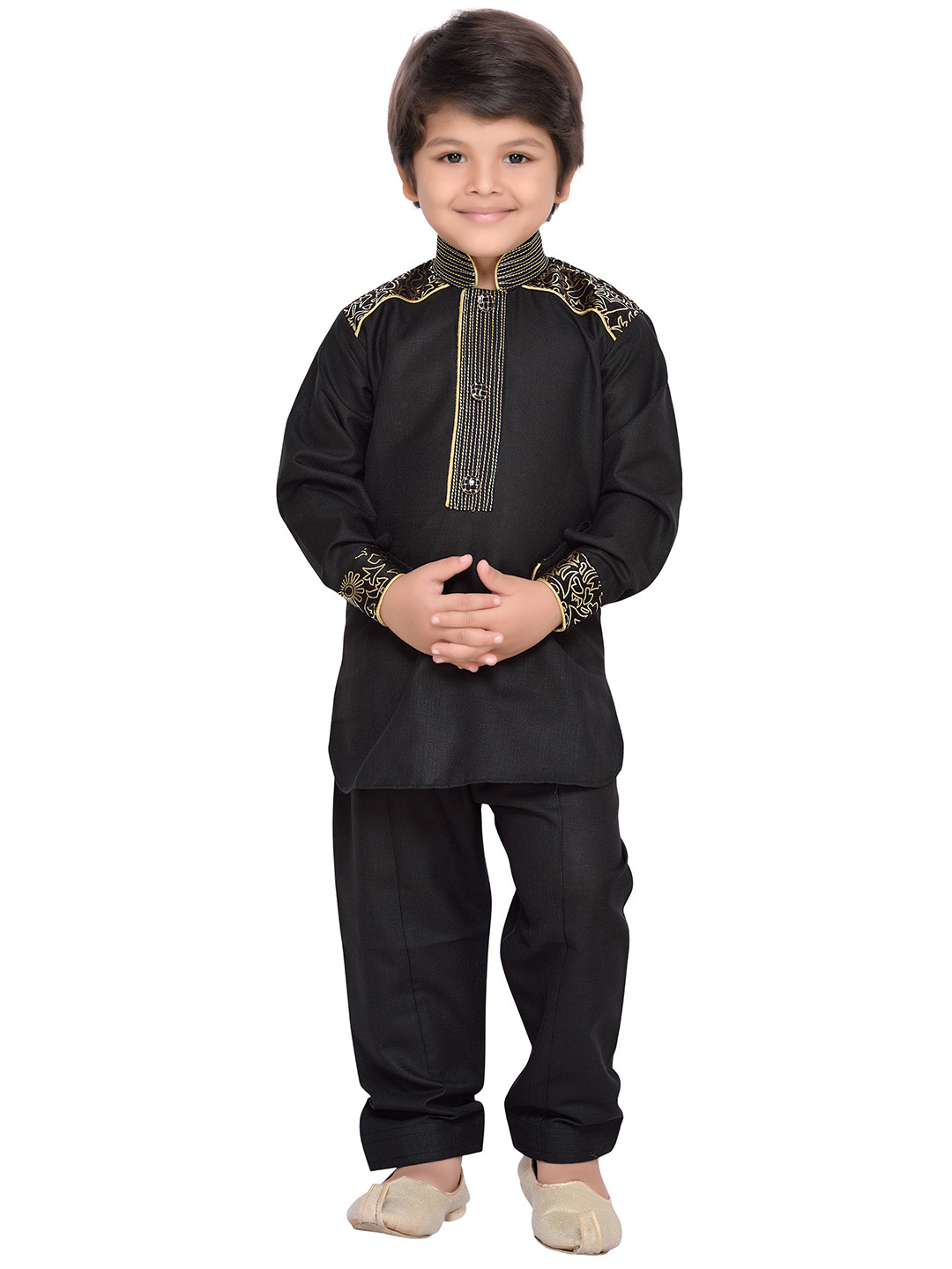 Aj DEZInES Boys Black Regular Pure Cotton Kurta with Pyjamas