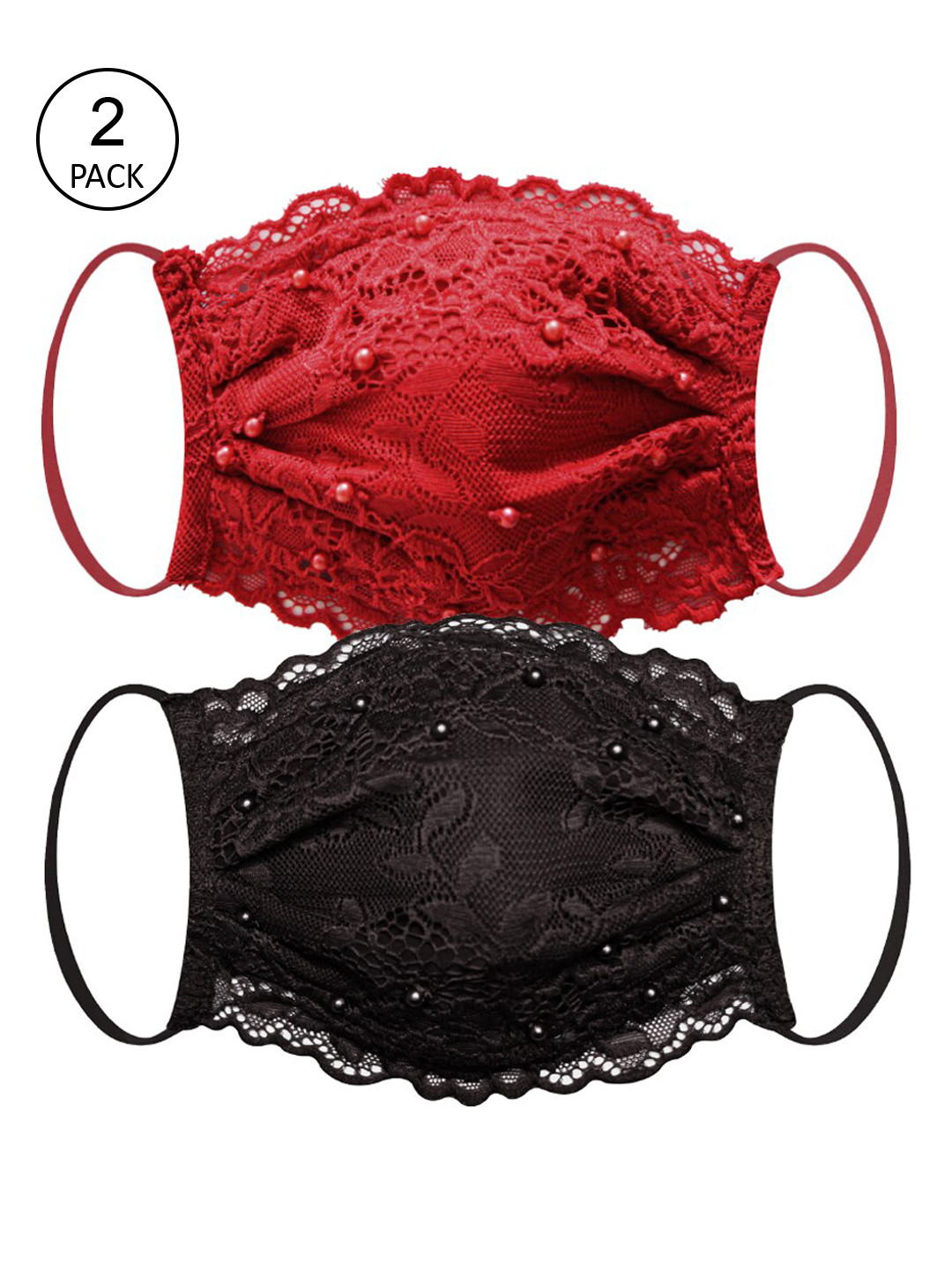 Daffodils GIRLS WEAR Women Pack Of 2 Solid 4-Ply Reusable Lace Cloth Masks