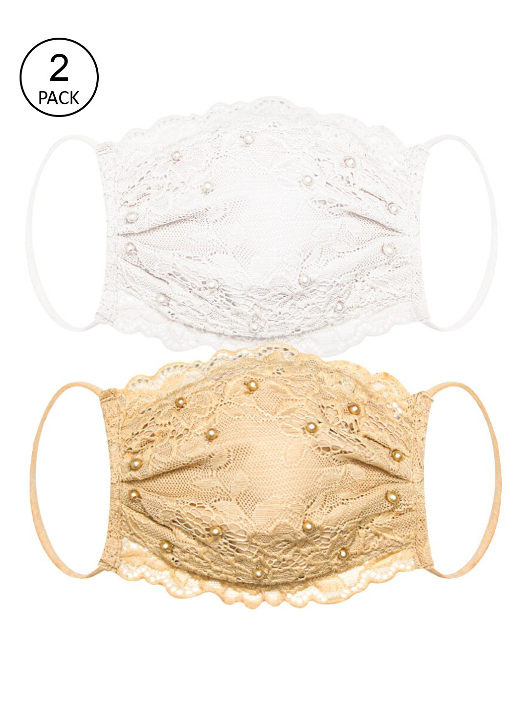 Daffodils GIRLS WEAR Girls Pack Of 2 Solid 4-Ply Reusable Lace Cloth Masks