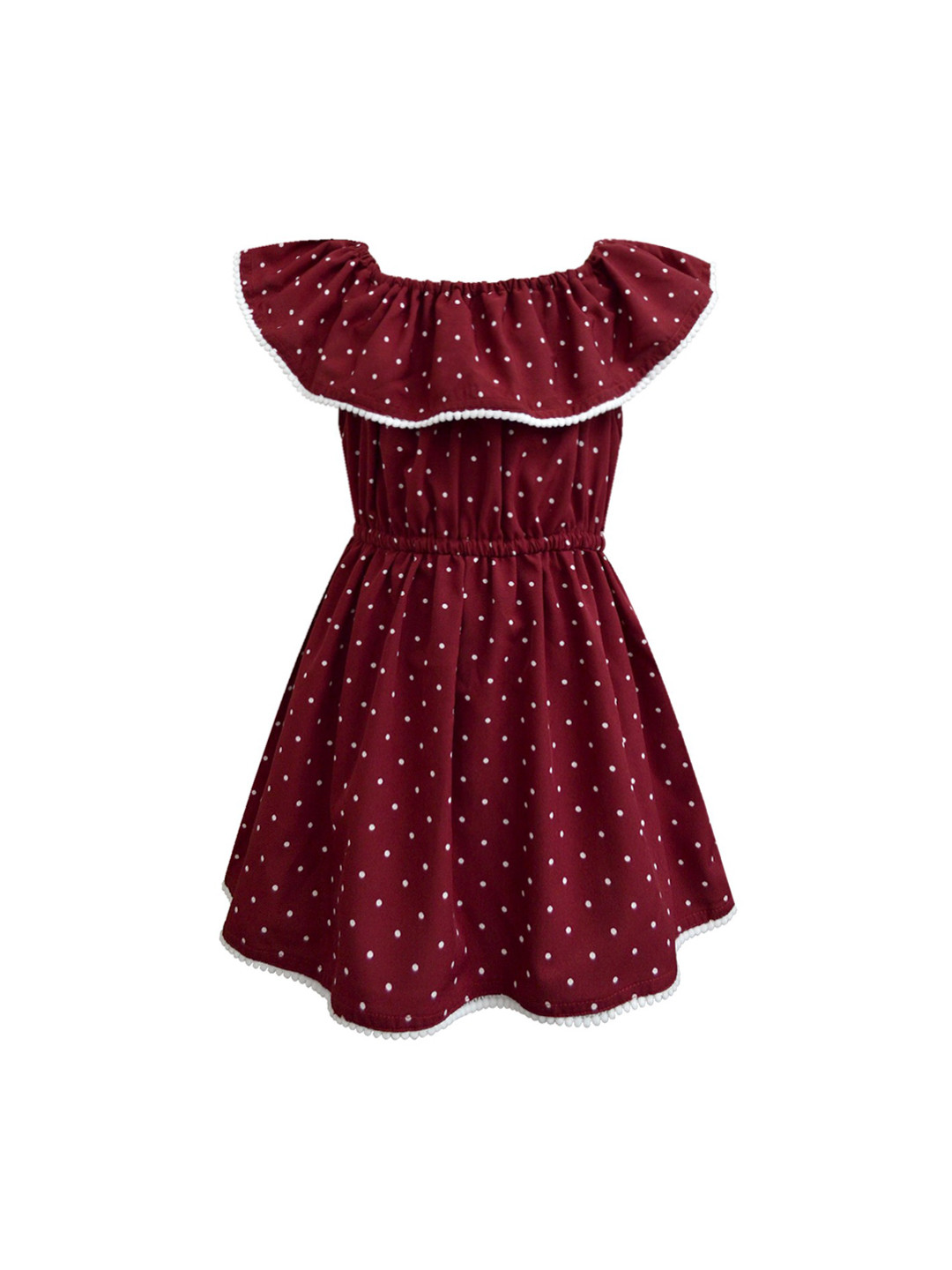 A T U N Girls Maroon Polka Dots Casual Dress