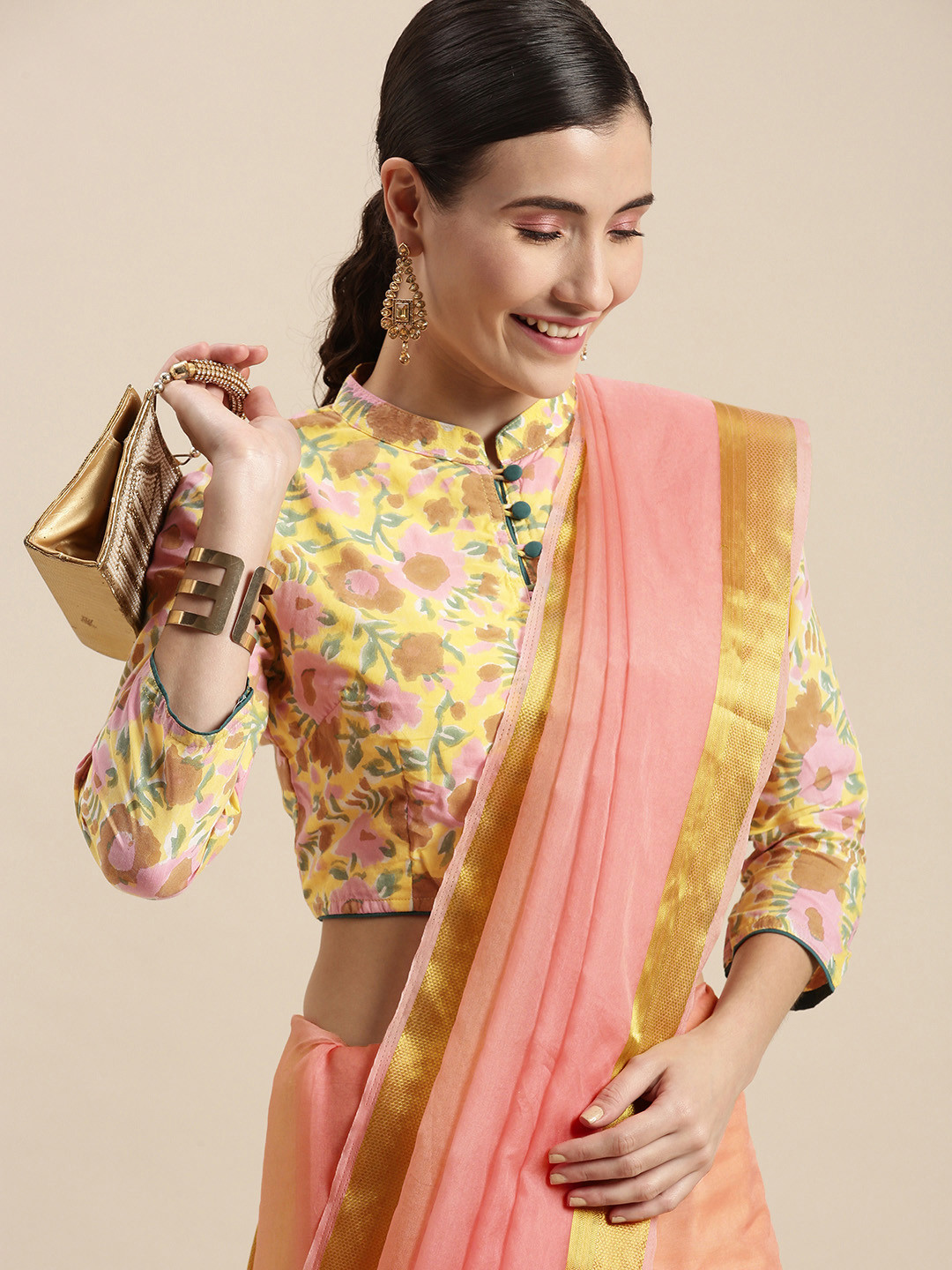 Geroo Jaipur Pink Zari Organza Saree