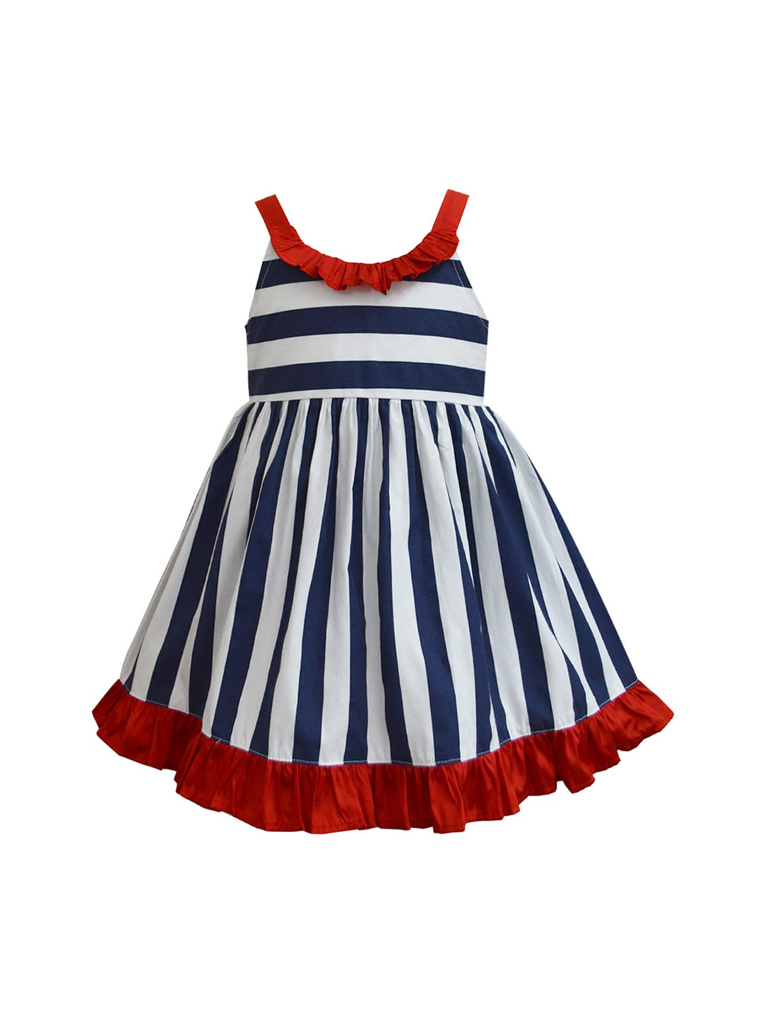 A T U N Navy Blue & White Striped Dress