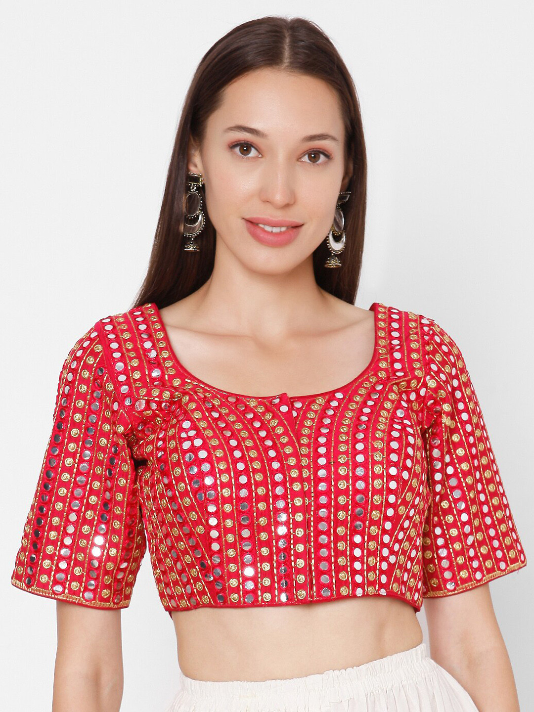 SALWAR STUDIO Women Pink & Gold-Toned Embroidered Silk Readymade Saree Blouse