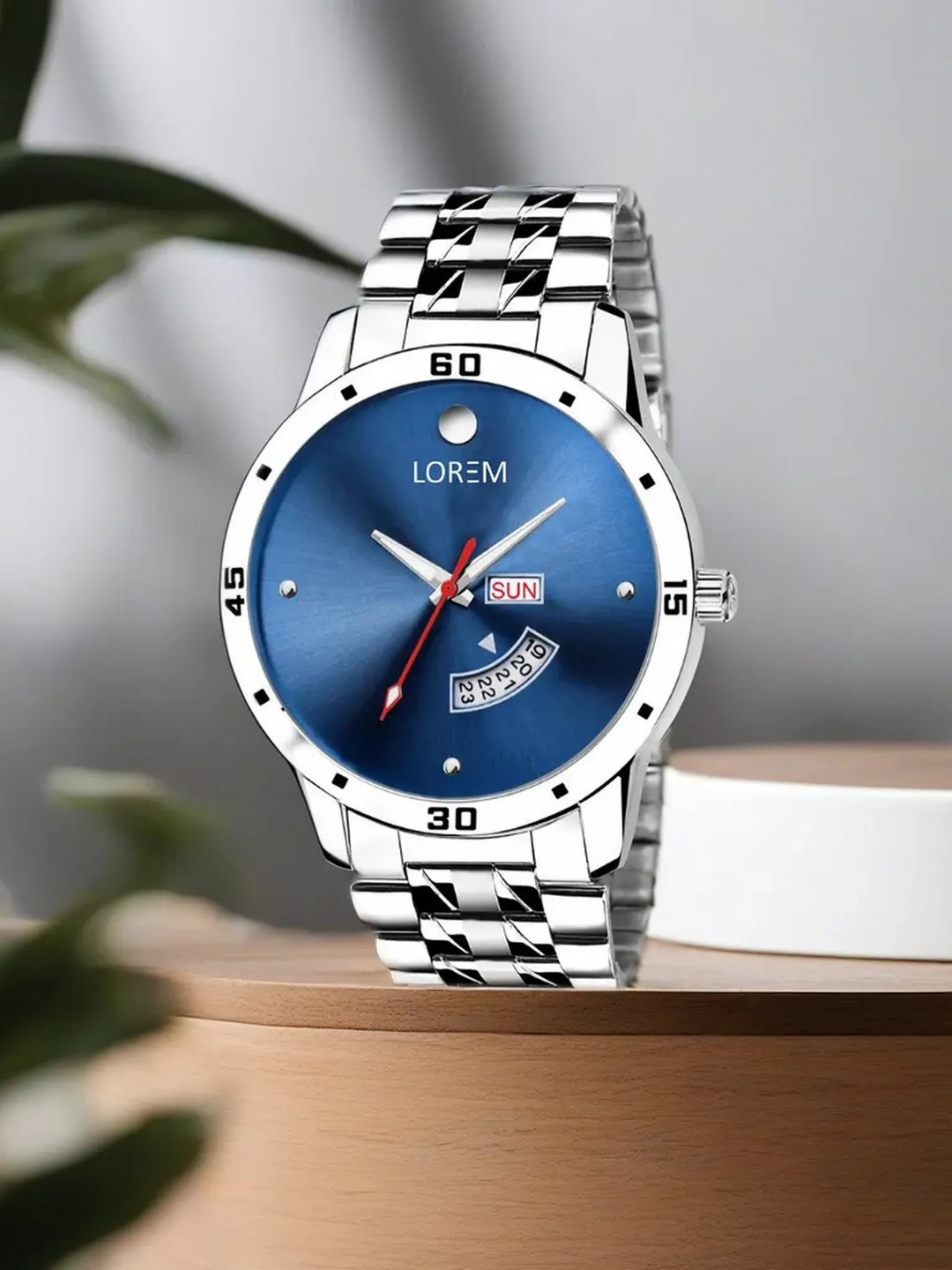 LOREM Men Blue Dial & Silver Toned Stainless Steel Bracelet Straps Analogue Watch LR105