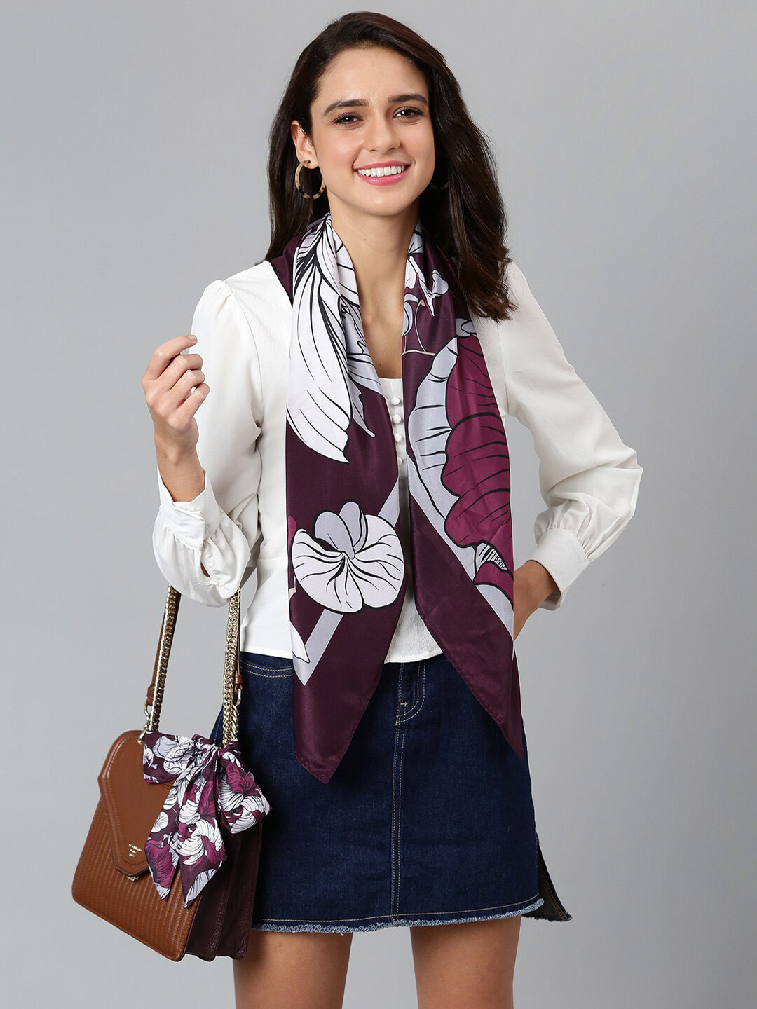 Tossido Women Violet & Grey Printed Scarf