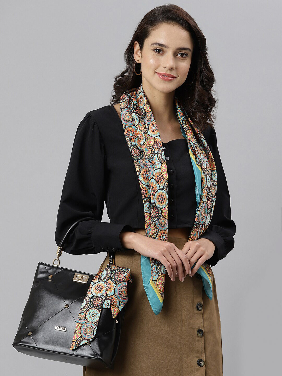 Tossido Women Brown & Orange Printed Scarf