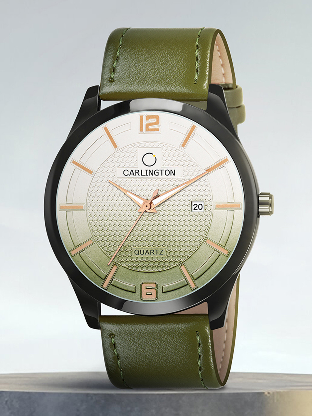 CARLINGTON Men Green Alloy Dial & Green Leather Straps Analogue Watch