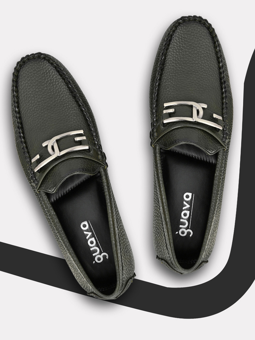 Guava Men Olive Green Textured Driving Shoes