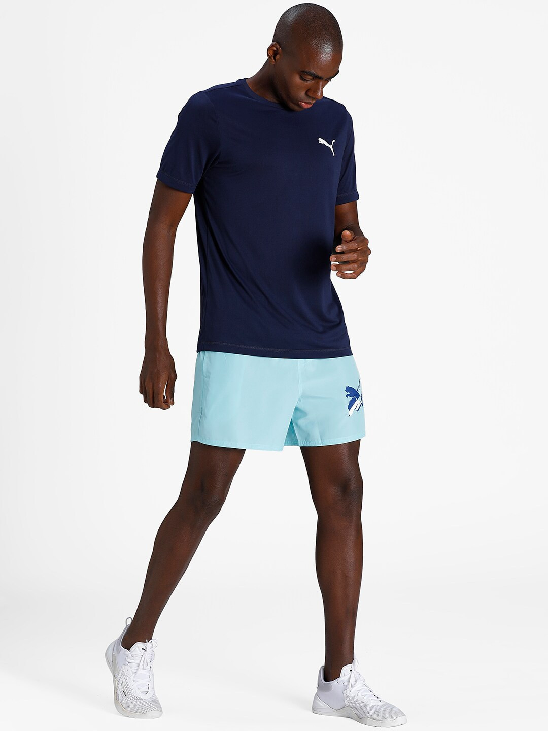 Puma Men Blue Solid Active Small Logo T-shirt