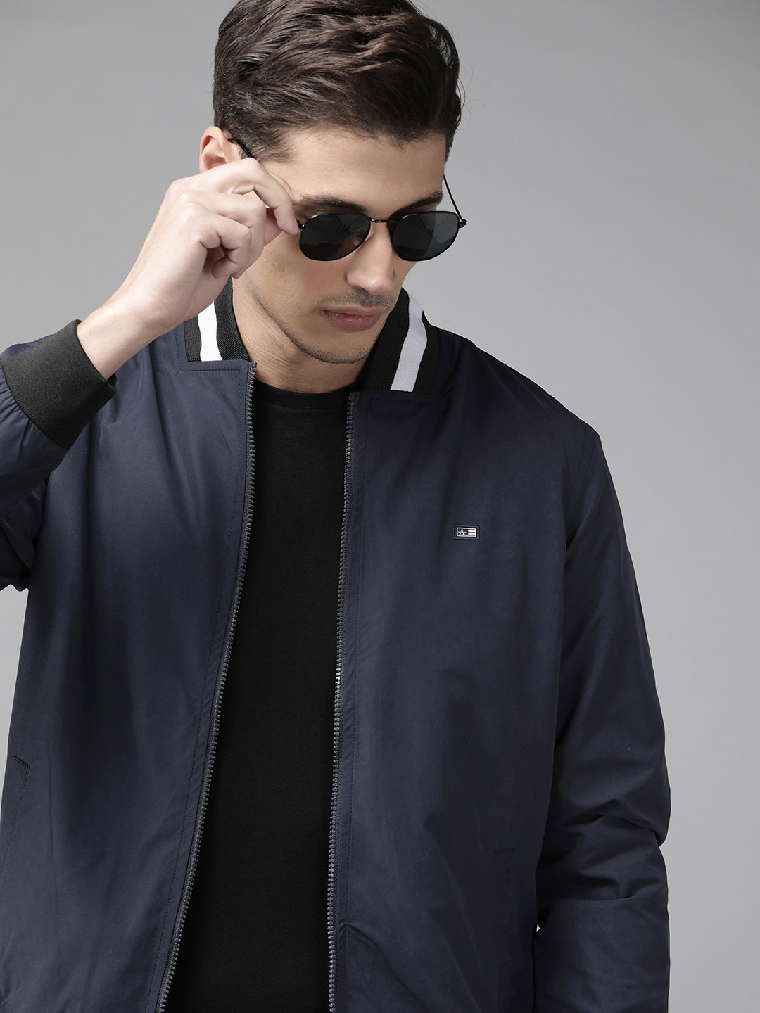 Arrow Men Navy Blue Bomber Jacket
