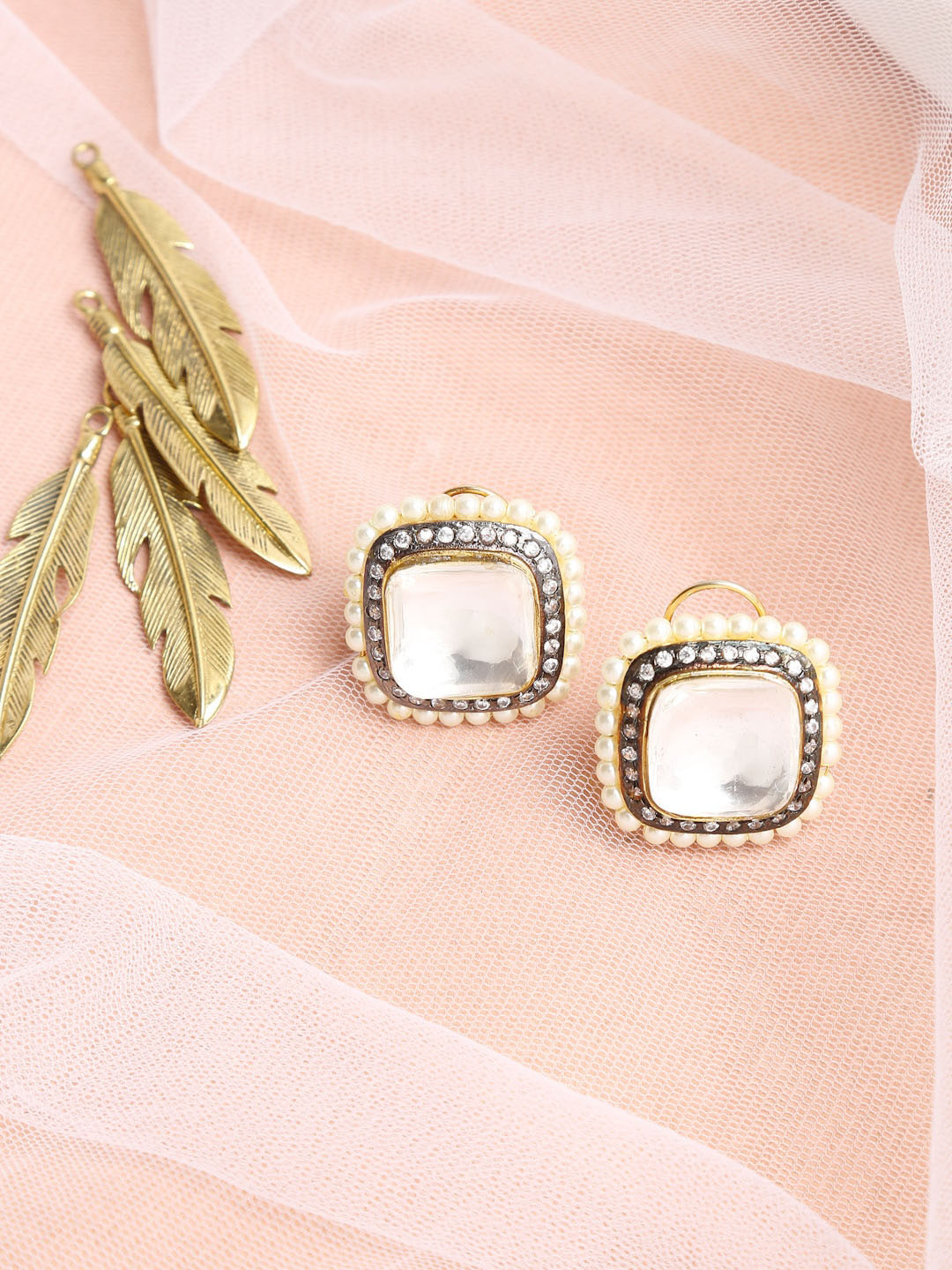 Ruby Raang White Contemporary Studs Earrings
