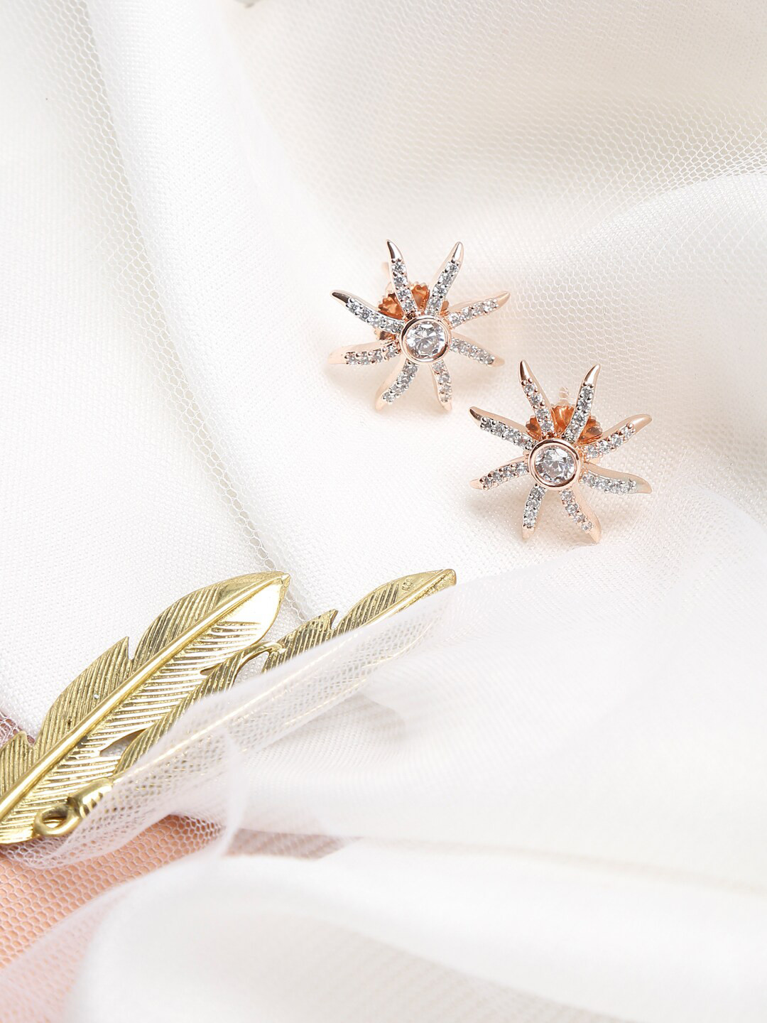 Ruby Raang Rose Gold Contemporary Drop Earrings