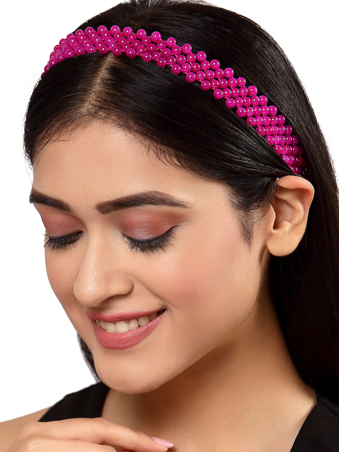 KARATCART Women Pink Beaded Embellished Jaal Hairband