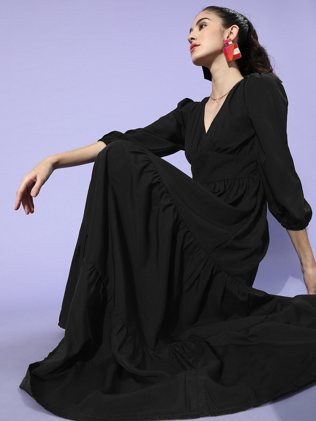 U&F Black Solid Maxi Dress