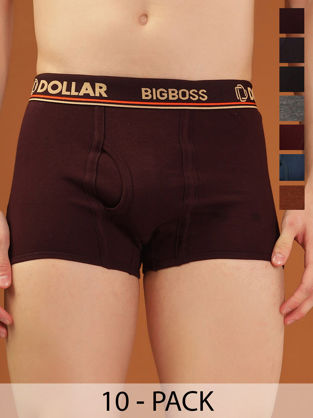 Dollar Bigboss Men Solid Pack of 10 Double Pouch Support Trunk