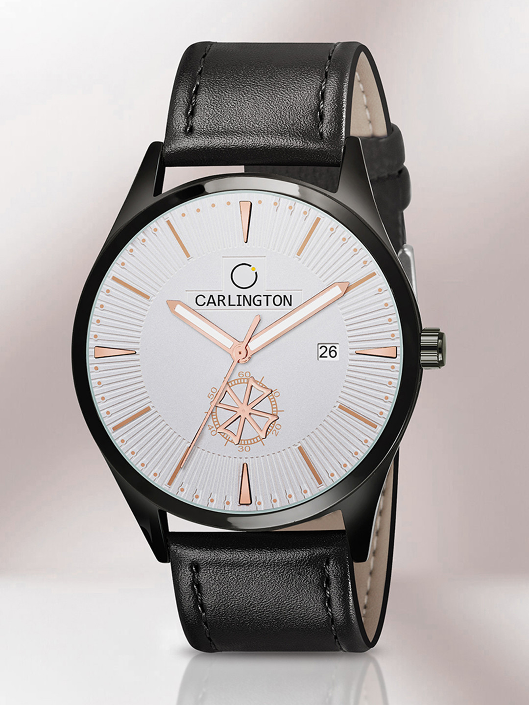 CARLINGTON Men White Alloy Dial & Black Leather Straps Analogue Watch