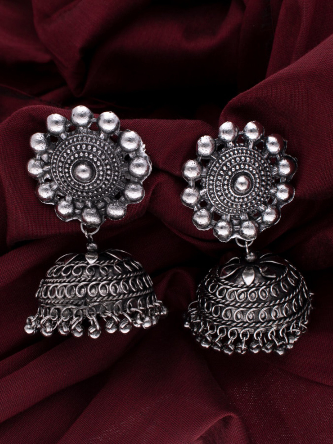 MORKANTH JEWELLERY Silver-Toned Contemporary Jhumkas Earrings