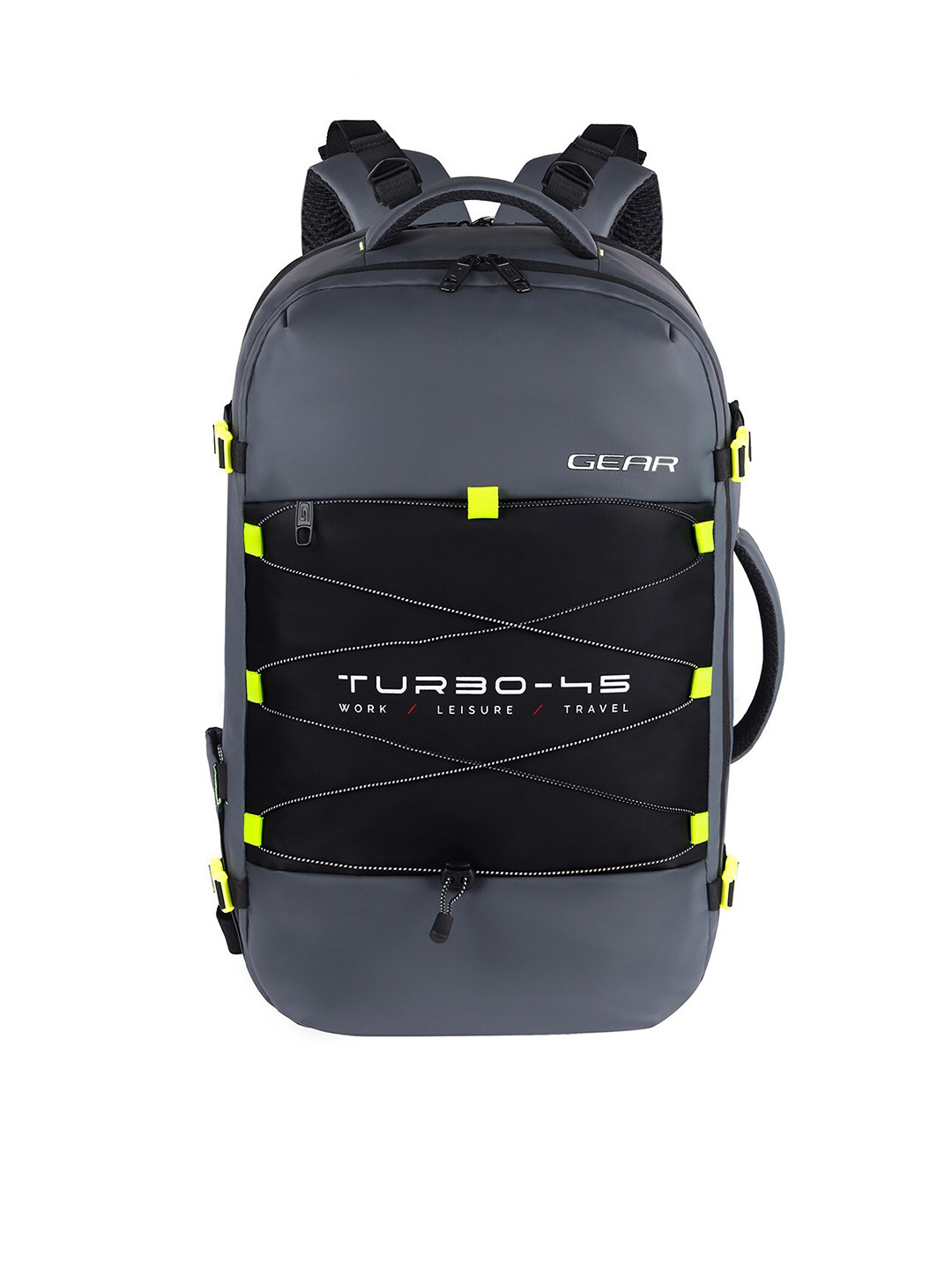 Gear Unisex Grey & Black Contrast Detail Backpack with Compression Straps