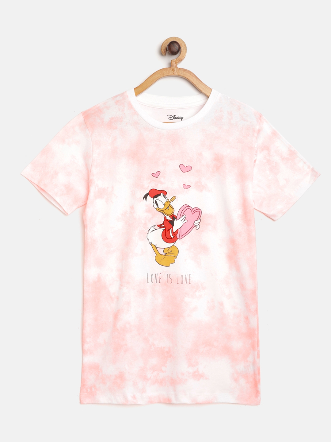 Kook N Keech Disney Teens Girls Peach Coloured   White Cotton Dyed Donald Duck T shirt