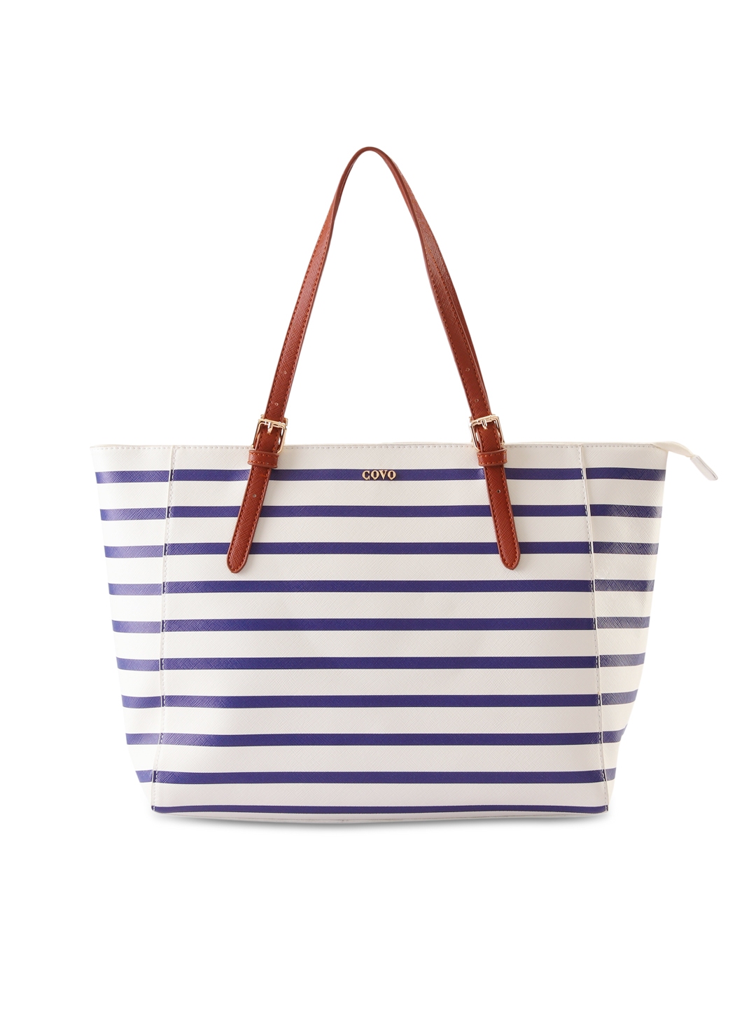 Covo White Navy Striped Shoulder Bag