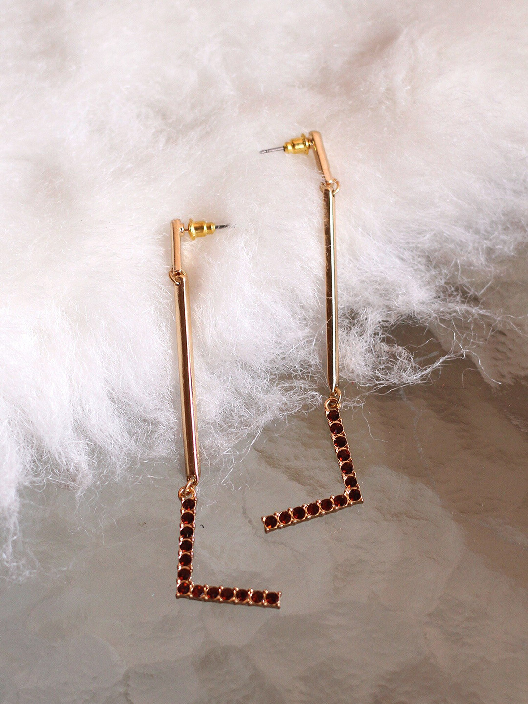 Bellofox Gold-Toned & Red Studded Drop Earrings