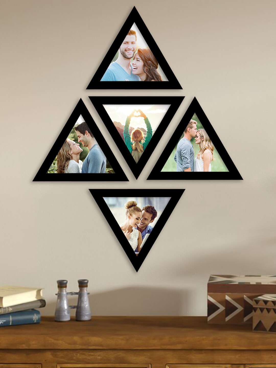 Art Street Set Of 5 Black Solid Triangle Photo Frames