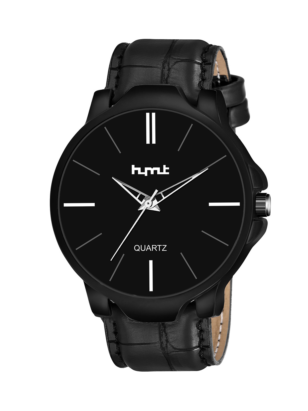 HYMT Men Black Dial & Black Leather Textured Straps Analogue Watch HMTY-5002