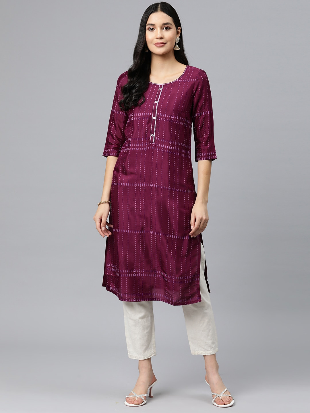 AURELIA Geometric Printed Thread Work Kurta
