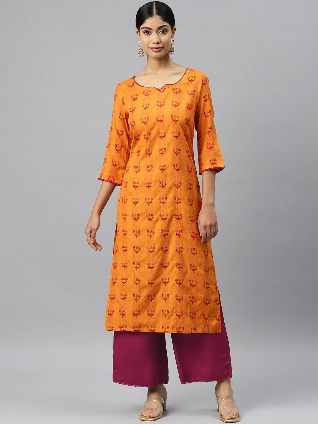 AURELIA Woven Designed Straight Kurta & Palazzos Set