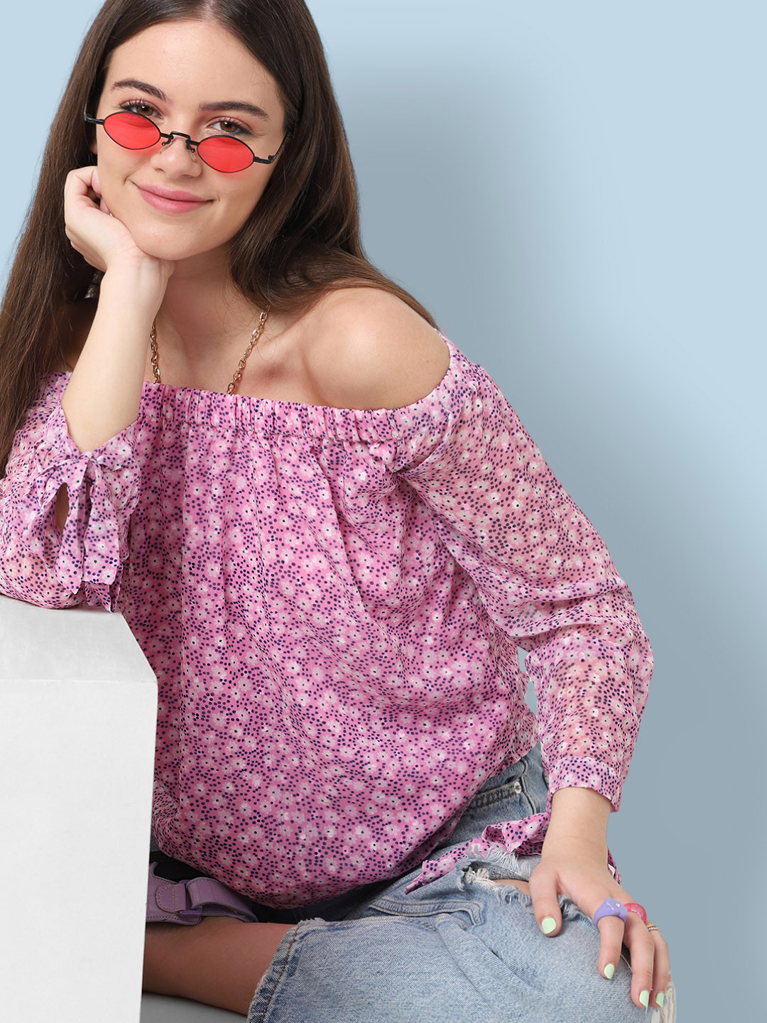 ONLY Pink Floral Off-Shoulder Bardot Top