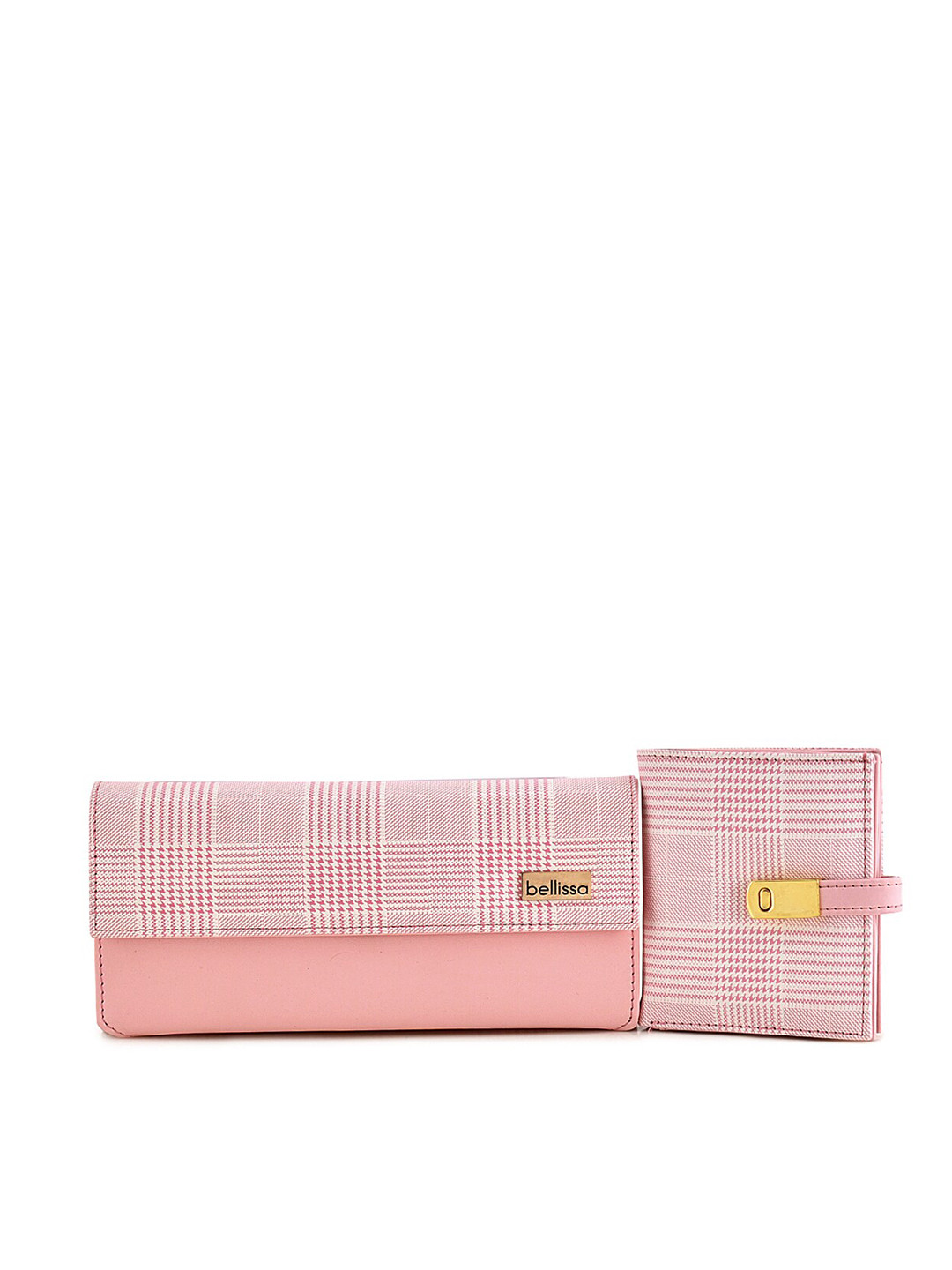 Bellissa Women Pink & White Checked PU Envelope