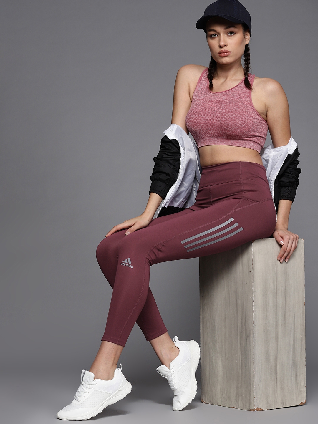 Burgundy adidas tights online