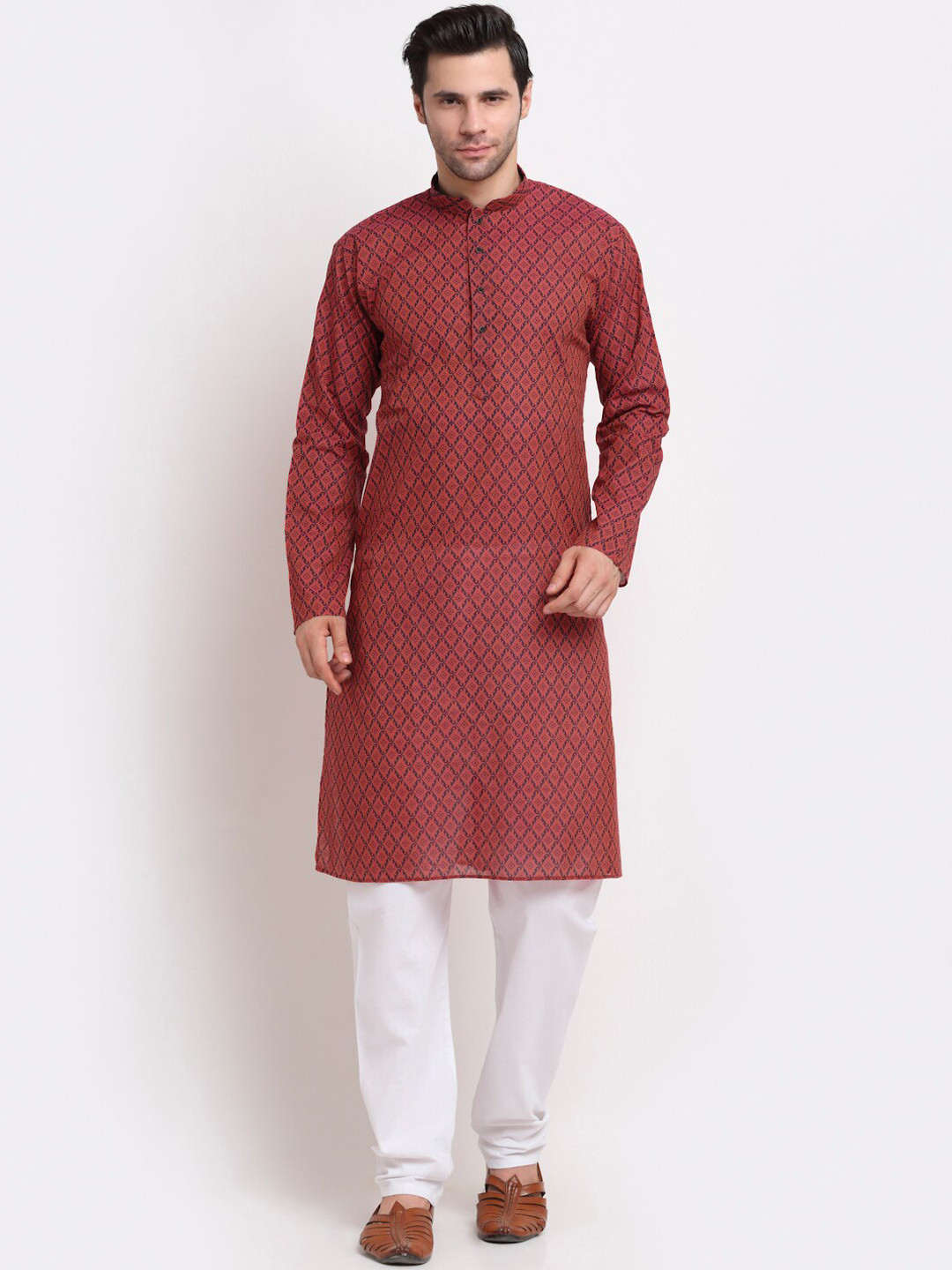KRAFT INDIA Men Red & Black Ethnic Motifs Printed Pure Cotton Straight Kurta