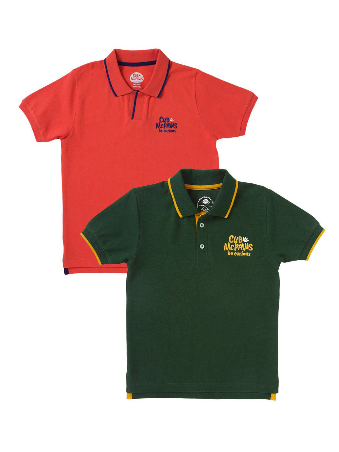 Cub McPaws Boys Pack Of 2 Polo Collar Cotton T-shirts