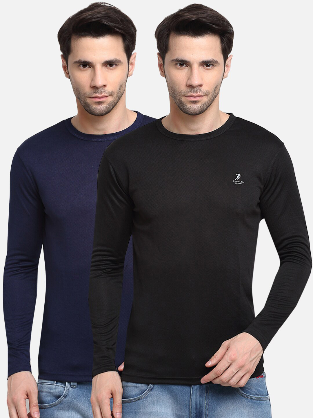 ARMISTO Men Black & Blue Pack of 2 Dri-FIT Anti-Bacterial Applique Training or Gym T-shirt