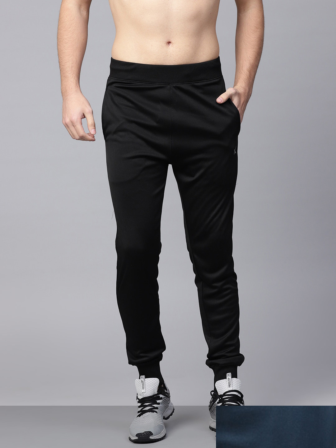 HRX by Hrithik Roshan Men Pack of 2 Black & Navy Blue Solid Track Pants