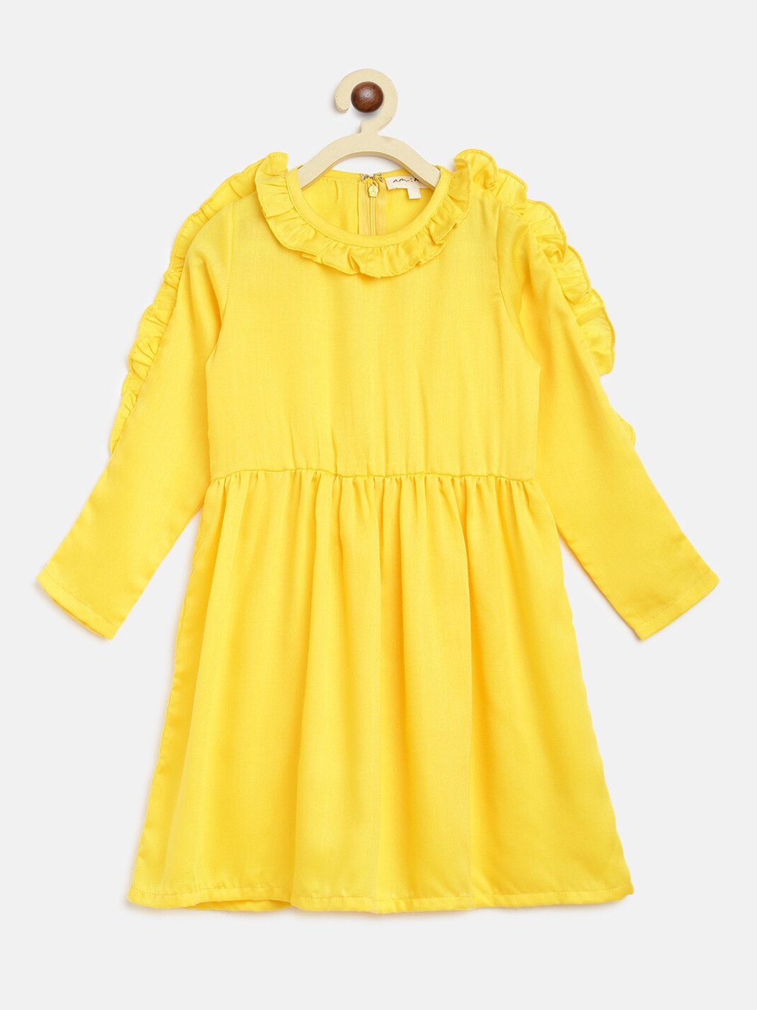 am ma Yellow Ruffle Fit & Flare Dress