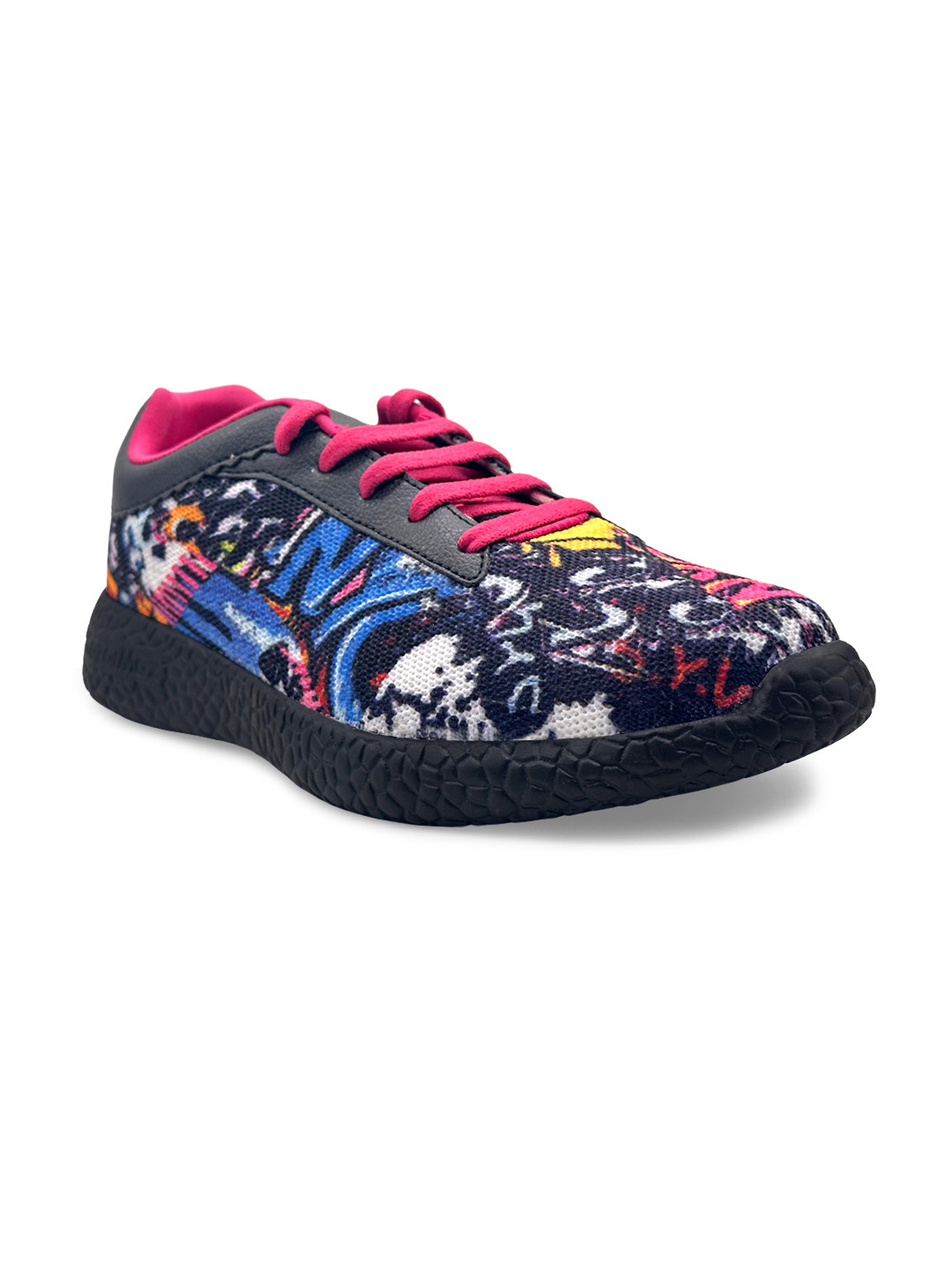 KazarMax Women Black Mesh Walking Non-Marking Graffiti Sneaker Shoes