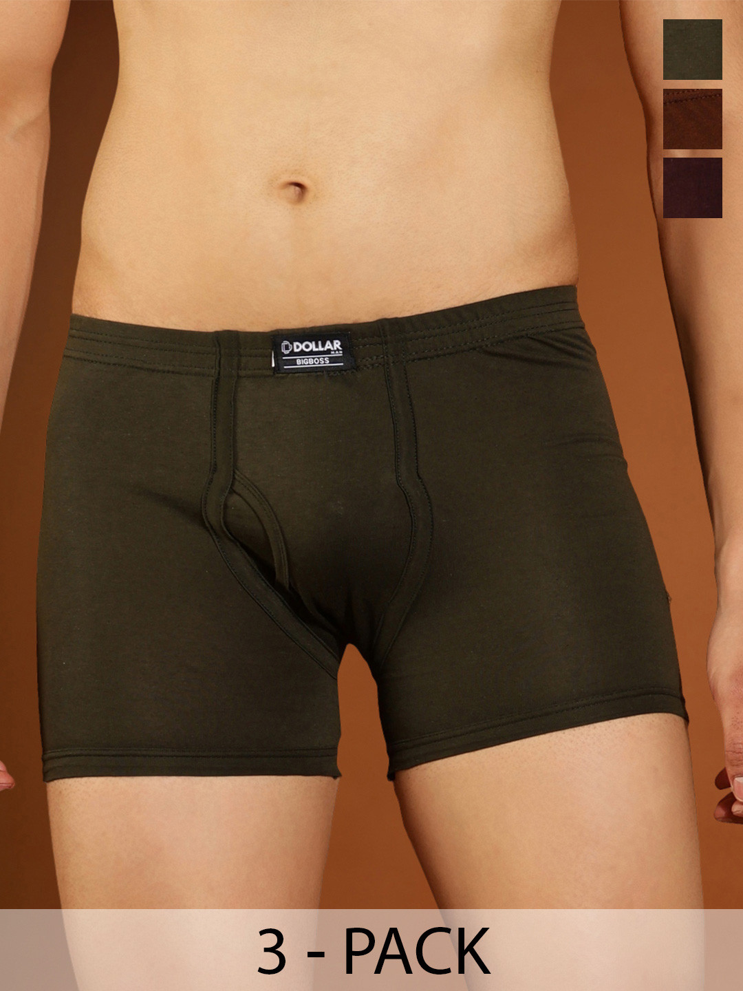 Dollar Bigboss Men Solid Pack of 3 Plush-Backed Waistband Trunk