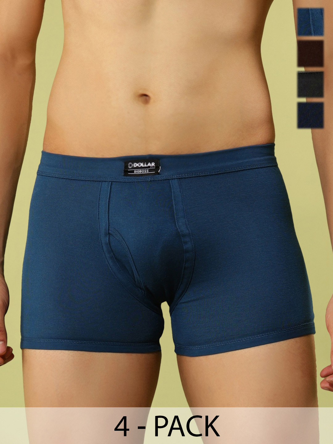 Dollar Bigboss Men Solid Pack of 4 Cotton Spandex Integrated Trunk