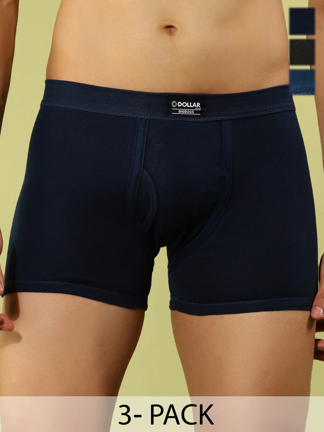 Dollar Bigboss Men Solid Pack of 3 Cotton Spandex Integrated Trunk