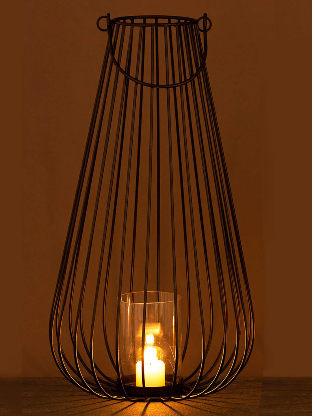 Aapno Rajasthan Black & Transparent Lantern Shape Tealight Holder