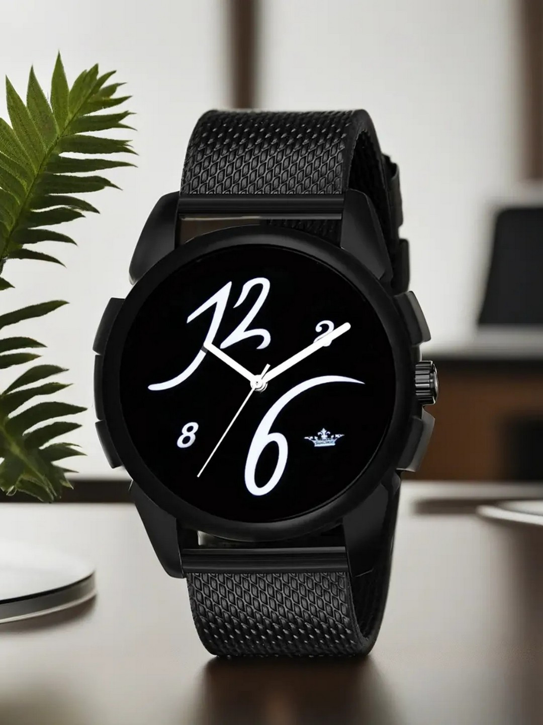 LOREM Men Black Printed Dial & Black Bracelet Style Straps Analogue Watch LR61