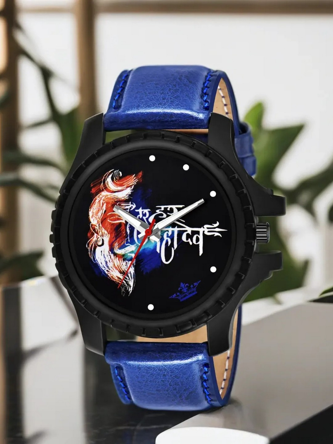 LOREM Men Black Printed Dial & Blue Leather Straps Analogue Watch LR66