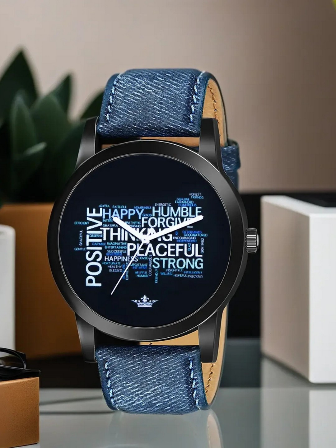 LOREM Men Black Printed Dial & Blue Leather Straps Analogue Watch LR60