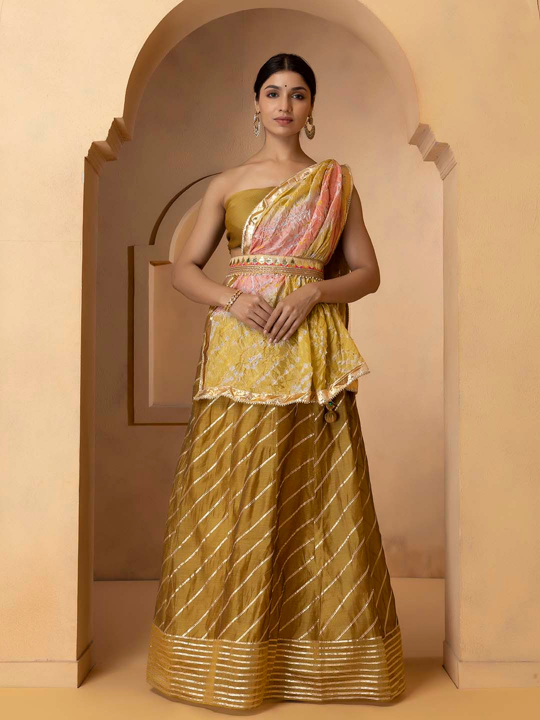 Geroo Jaipur Gold-Toned & Green Semi-Stitched Lehenga & Unstitched Choli Stitch