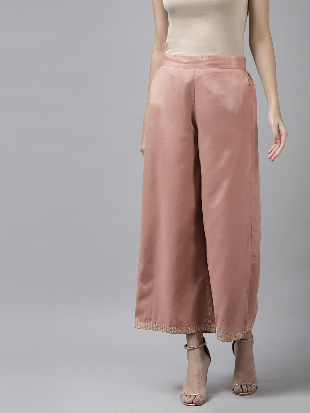 W Women Dusty Pink Wide Leg Ethnic Palazzos