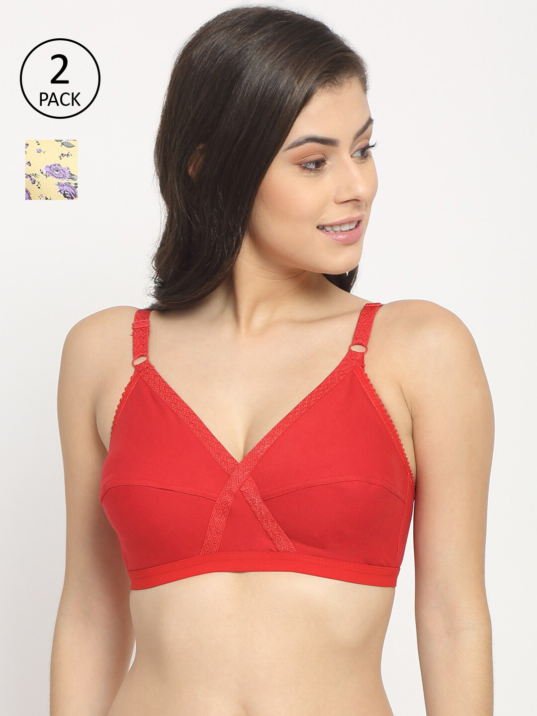 Friskers Pack Of 2 Yellow & Red Premium Cotton Push-Up Bra O-311-06-312-03-30