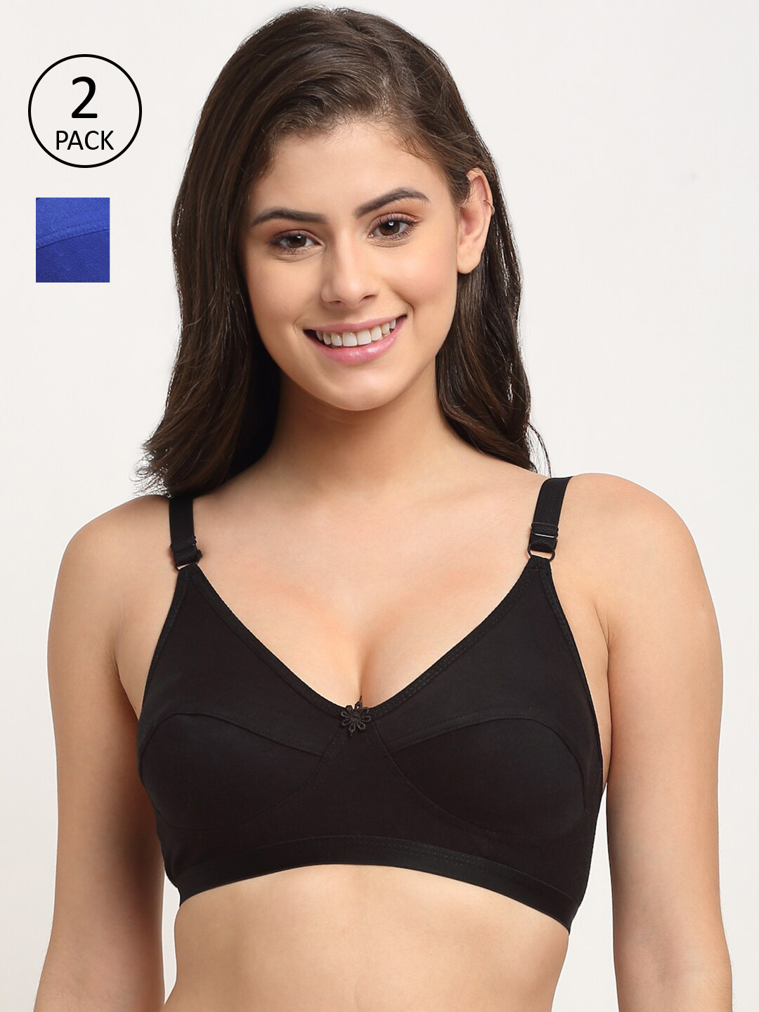 Friskers Pack Of 2 Blue & Black Solid Balconette Bras - Wireless
